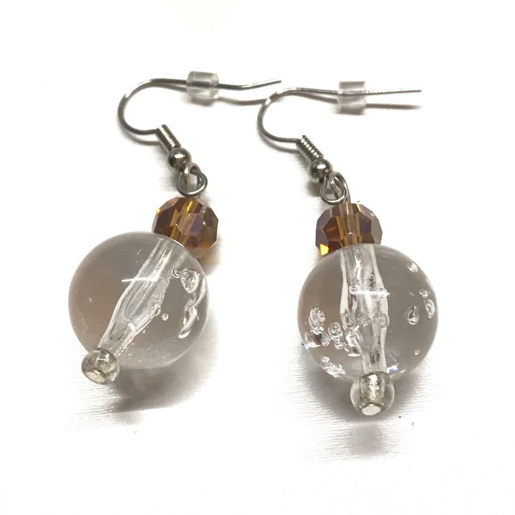 Clear Glass Dangle Earrings Round Sphere Bead New